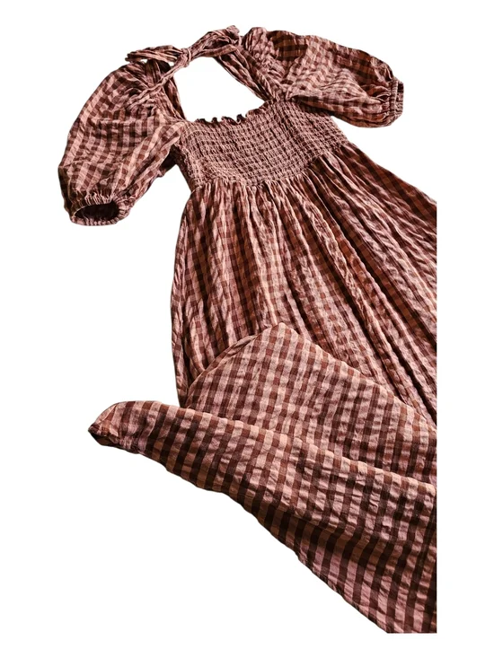 ASOS Gingham Smocked Midi Dress Cottagecore Puff Sleeve Open Back Size US 4 - Picture 7 of 10